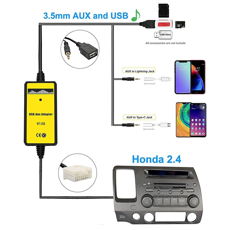 Interfaz de Audio MP3 para coche, adaptador AUX USB, cambiador de CD para Honda Accord 2003, 2004, 2005, 2006, 2007, , ,