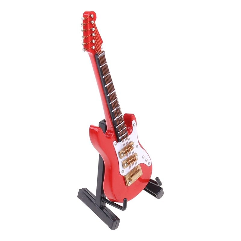1 pc 10cm miniature elektrisk guitar replika med kassestativ musikinstrument model: Rød