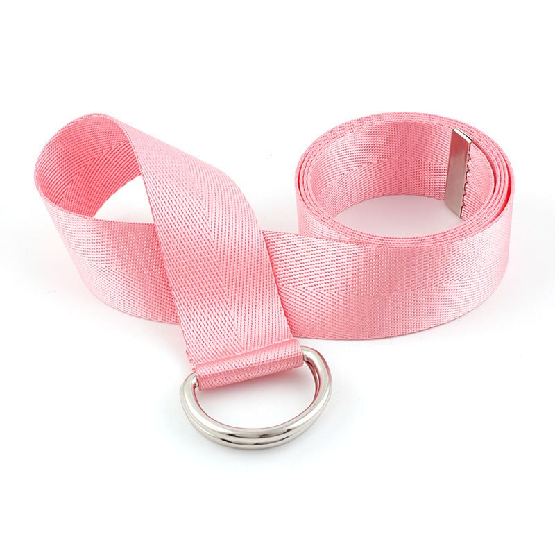 Harajuku Women Belt Solid Red Black Unisex Double D Ring Canvas Strap Female Long Waist Belts For Jeans: Pink