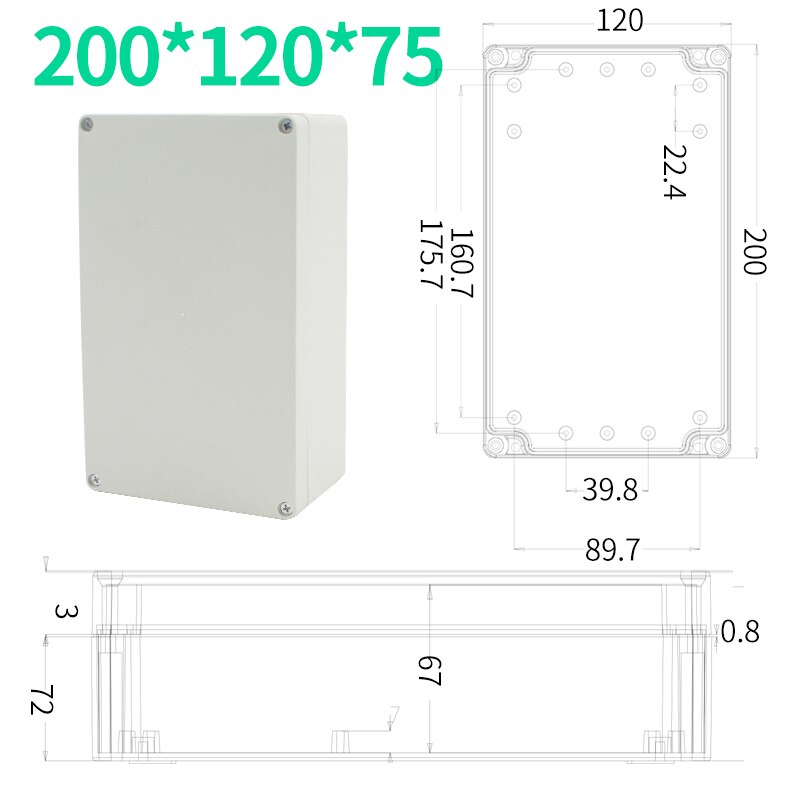 Vandtæt boks plastik kabinet elektronisk projekt instrument kasse elektrisk projekt boks udendørs samleboks hus 263*185: 200 x 120 x 75