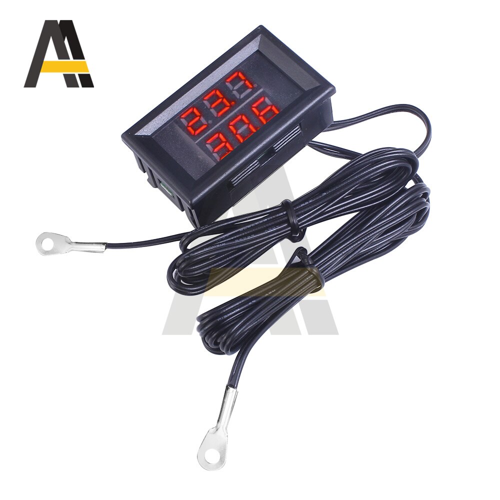 Dual display digital termometer ntc metal vandtæt dobbelt probe  dc4-28v lcd indendørs praktisk elektronisk temperatursensor: Rød