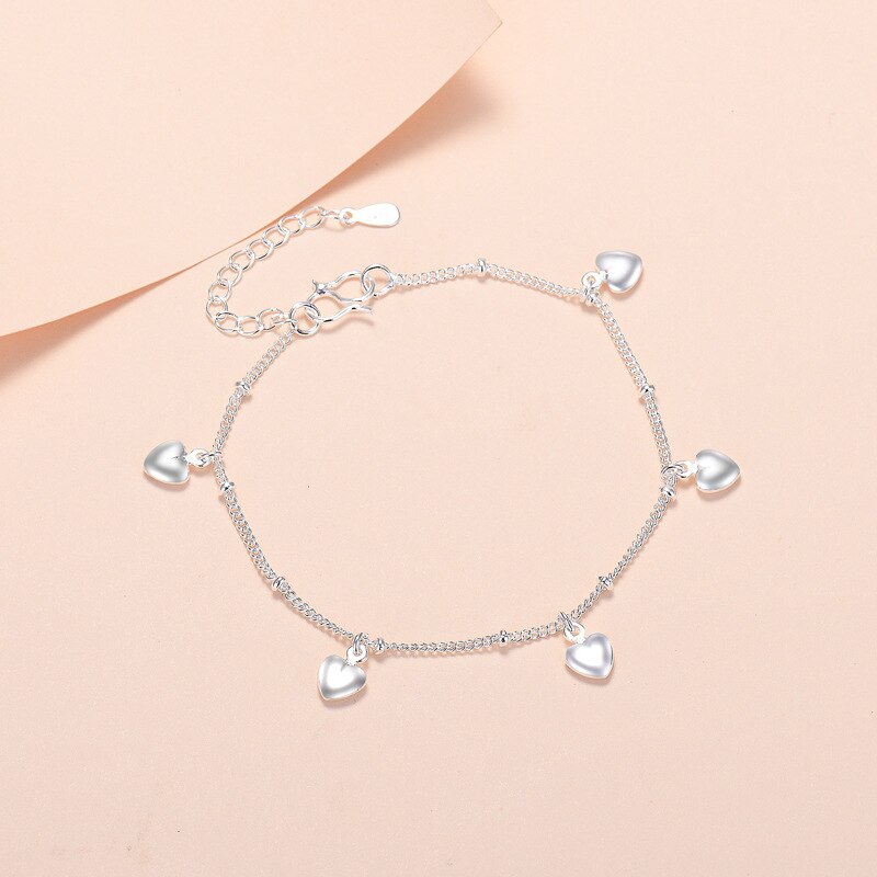 Esterlina 925 prata 5 corações clássicos pulseira charme feminino mão corrente jóias originais para o presente