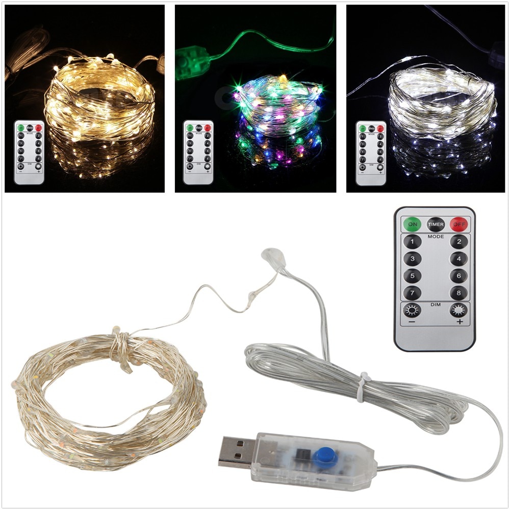5m 10m usb led fe lys vandtæt led sølv wire streng med fjernbetjening til julefest bryllup dekoration