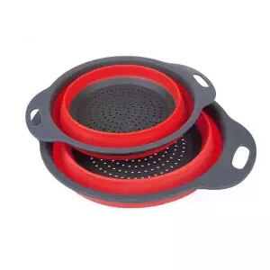 Retractable Silicone Dishwashing Drain Basket Four Colors Optional Round Size Folding Silicone Washing Basket Fruit Basket: red / S