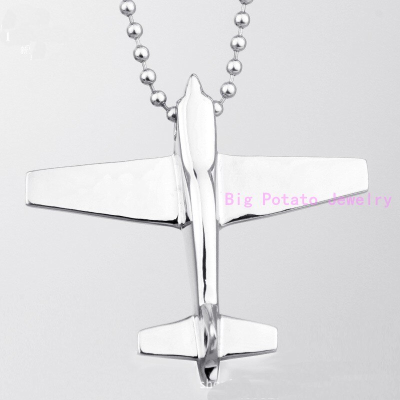 Top Stainless Steel Silver Color Plane Model Aircraft Pendant Necklace Men's Jewelry With Tone Free Chain