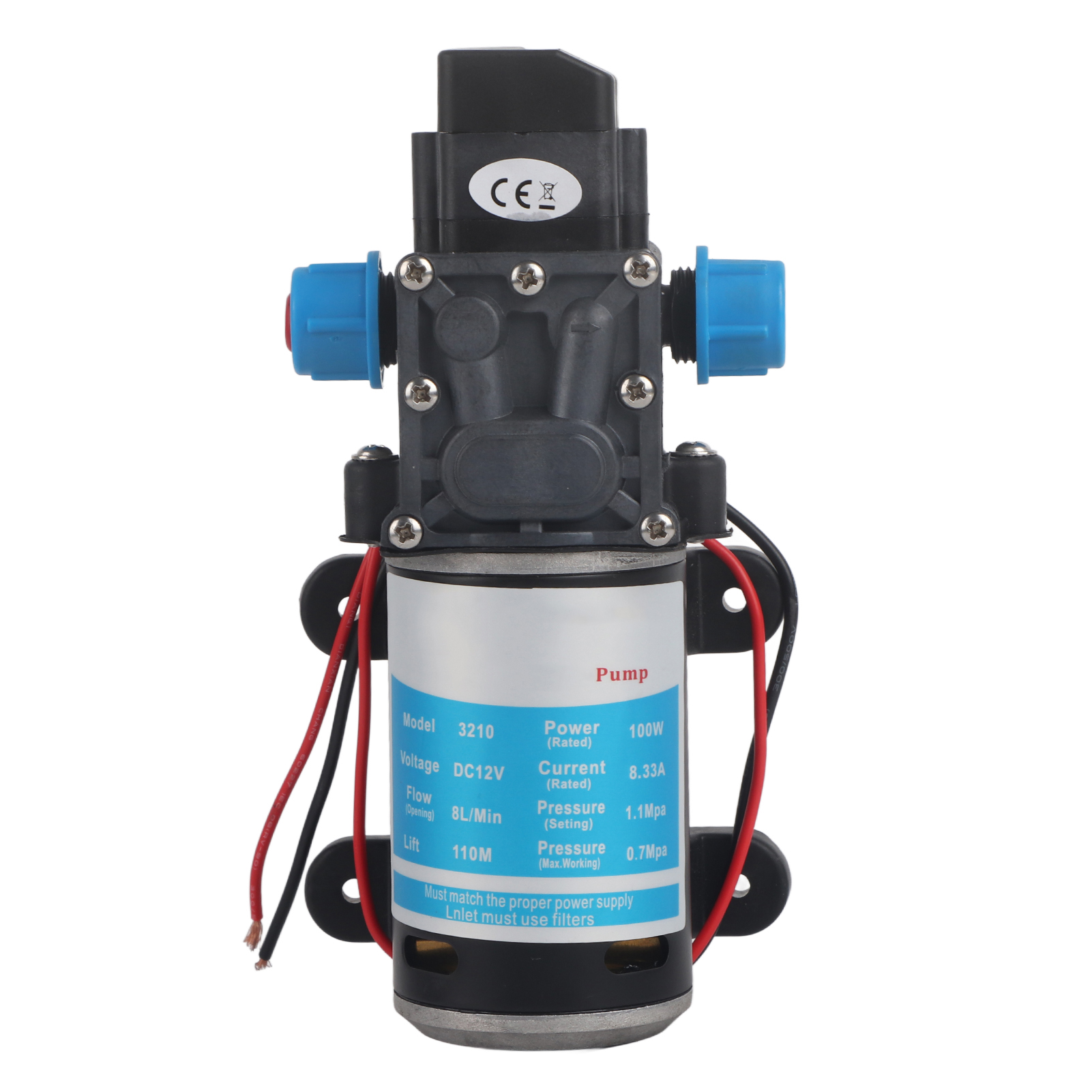 12v dc 100w 8l/ min 160 psi højtryksmembran selvansugende vandpumpe til vask: Default Title