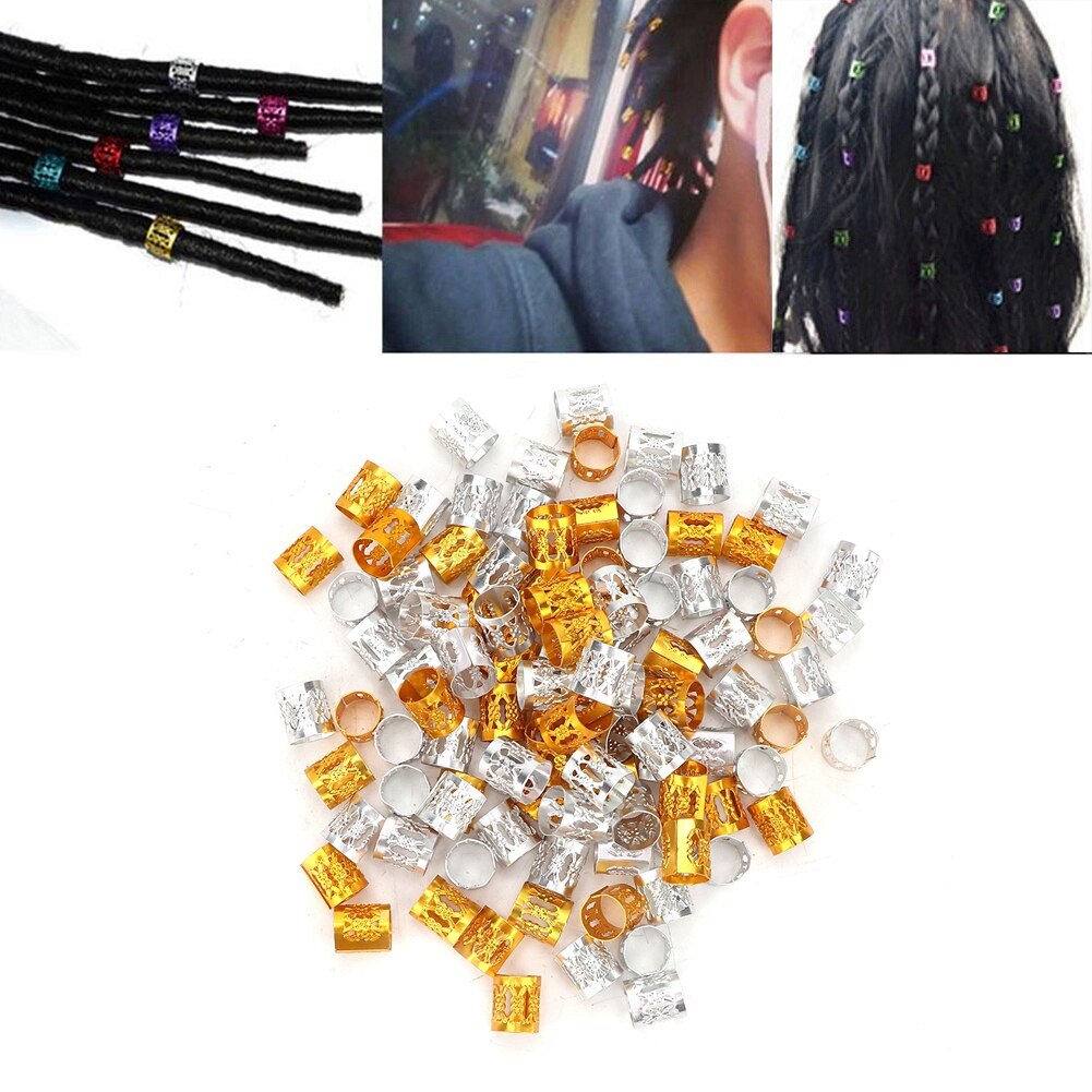 100Pcs Zilveren Gouden Haar Kralen Voor Dreadlocks Vlecht Kralen Ringen Manchetten Haar Decoratie Accessoires