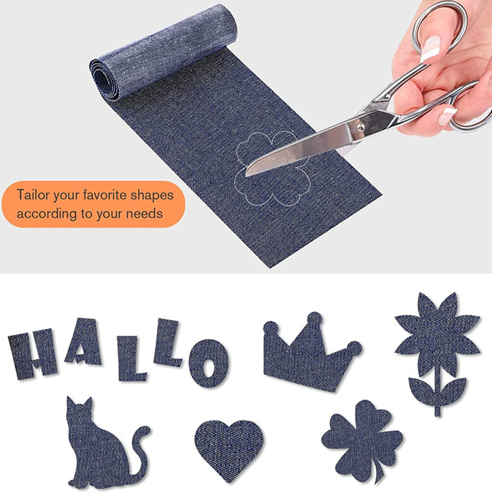 Parches vaqueros de 8cm x 51cm para planchar, parche rectangular negro y azul para decoración de reparación de agujeros para chaqueta de ropa vaquera interior y exterior