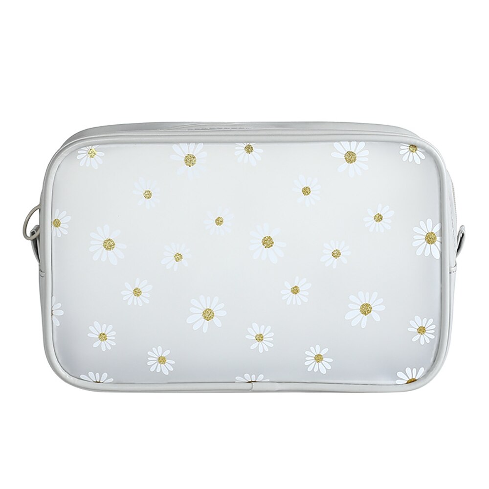 Zomer Daisy Transparante Make-Up Tas Waterdichte Rits Toilettas Meisjes Draagbare Travel Organizer Pouch Schoonheid: white L