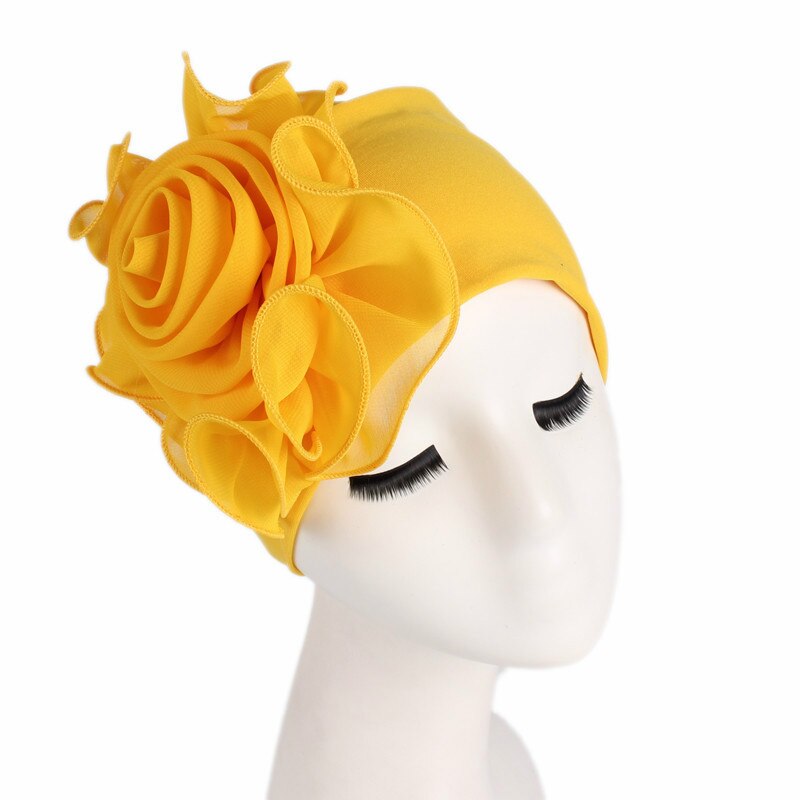 Vrouw Mooie Bloem Tulband Elastische Doek Hoofd Cap Hoed Moslim Vrouwen Hijaabs Dames Haar Accessoires Sjaal Cap: YELLOW