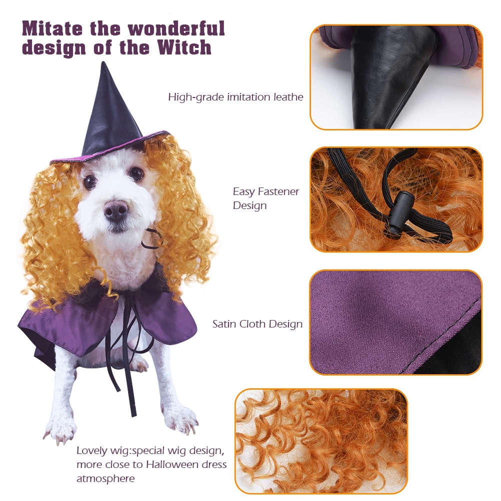 Ropa de gatito gracioso y mono, disfraz de bruja para Halloween, juego de disfraz de Juguete para perro, incluye gorro, capa, ropa de Halloween, vestido para de gatos
