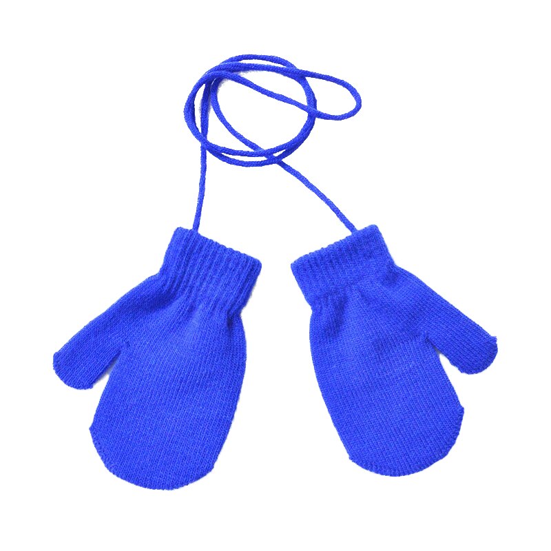 Kinderen Handschoenen Winter Opknoping Hals Gebreide Zachte Handschoenen Voor 1-4years Baby Kleuterschool Kid Wanten Jongens En Meisjes Soild Kleur: Blauw