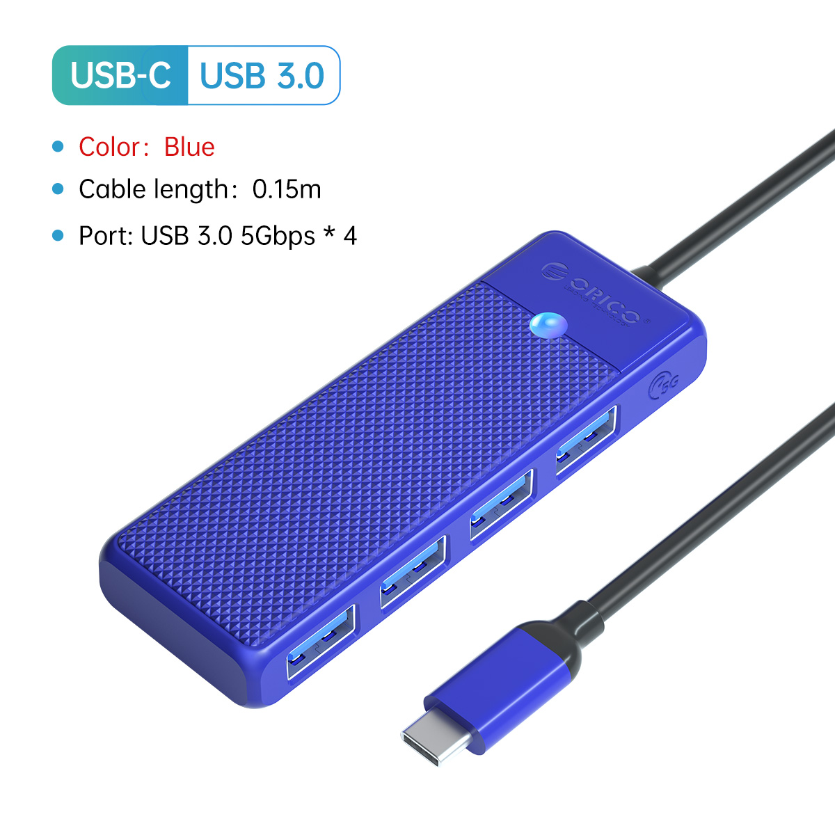 ORICO Concentrador tipo C concentrador USB 3.0 divisor de 4 puertos adaptador de concentrador USB base de expansión adaptador OTG ultrafino para PC accesorios de computadora: Negro
