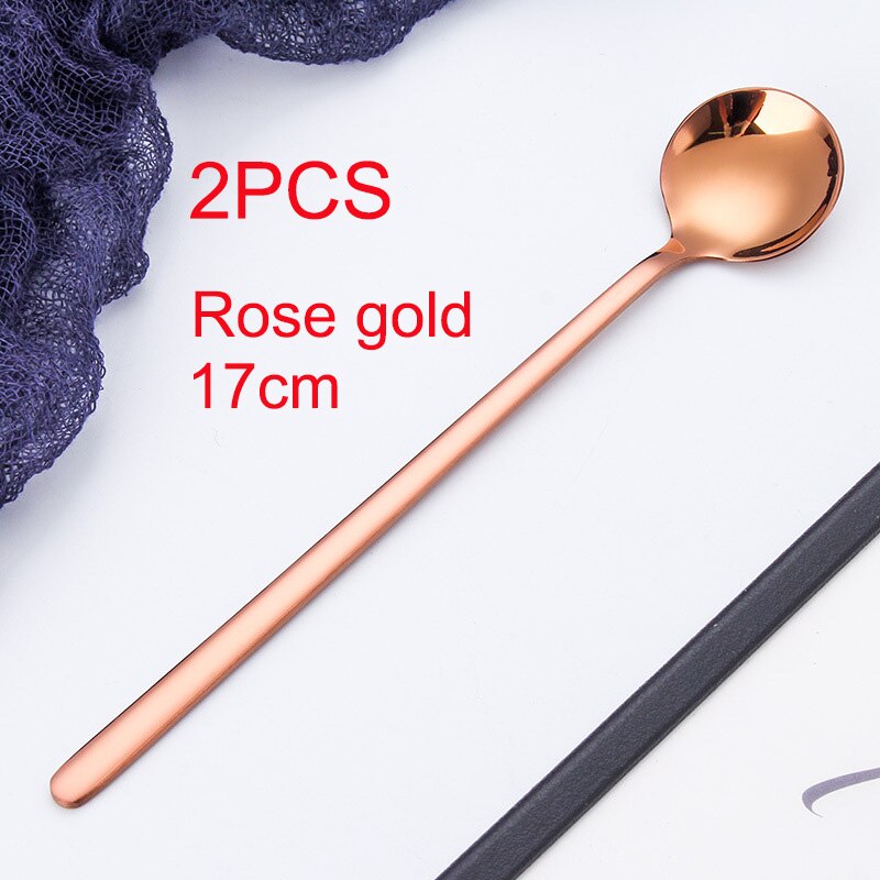Goalone 2Pcs Soep Lepel Set 304 Roestvrij Staal Ijs Party Dessert Lepels Theelepel Goud Thee Koffie Koud Drankje kids Lepel: 2Pcs-Rose gold-17cm