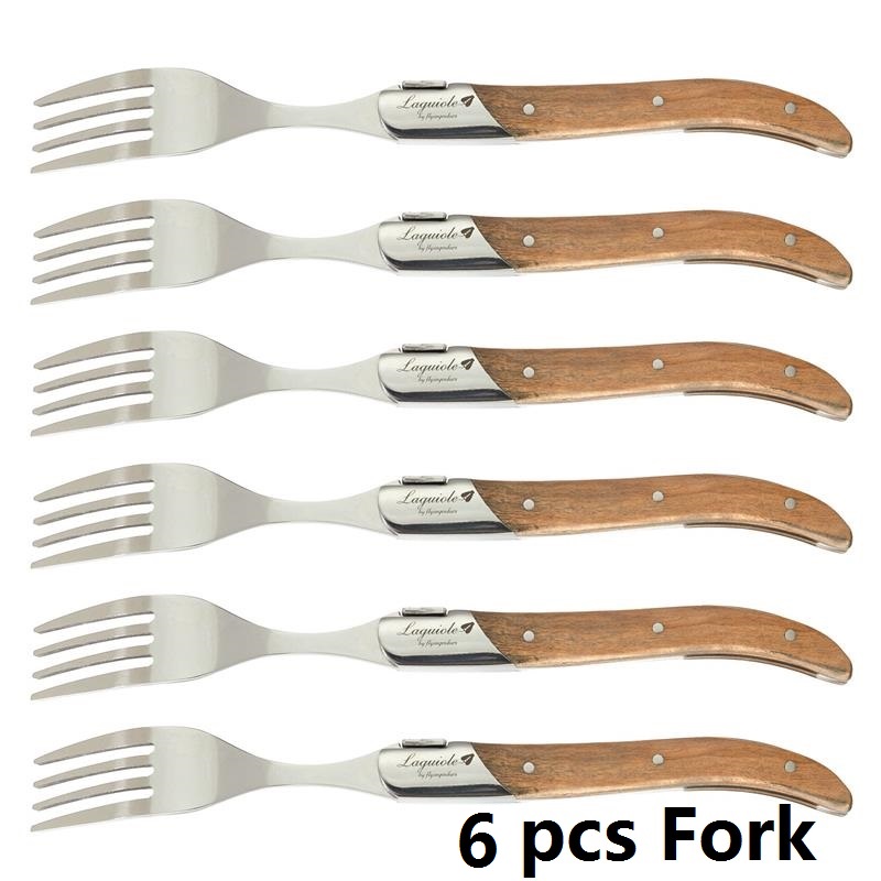 6Pcs Laguiole Steak Messen Diner Vork Olijf Houten Handvat Servies Set Rvs Westerse Bestek Keuken Xmas Servies: 6pcs Forks