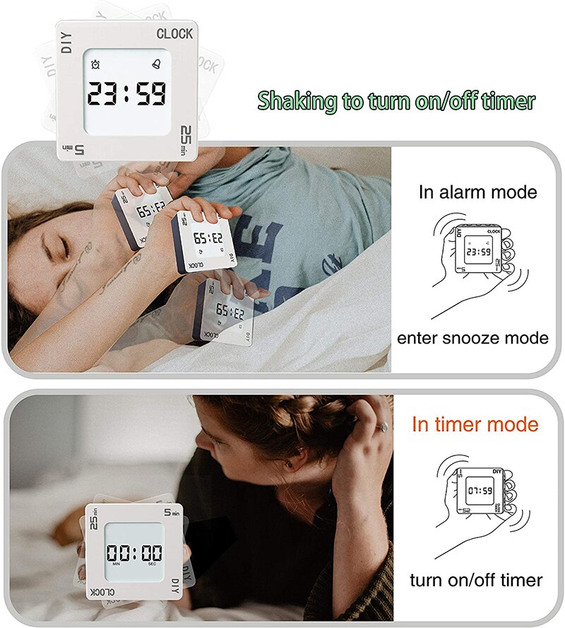 Multifunctional DIY Time Management Pomodoro Timer Square Alarm Clock Vibration Flashing Backlight Timer Reminder