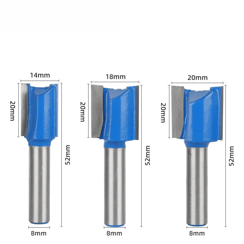 7 stuks 8 mm schacht houtbewerking freesgereedschap, tweesnijdend groeffreeskop, elektrische hout trimmachine recht mes