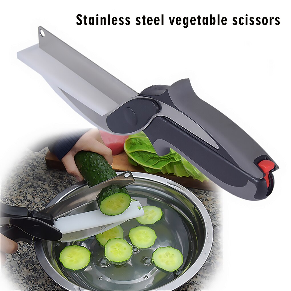 Stainless Steel Kitchen Scissors 2 in 1 Board Chopper Clever Fruit Vegetable Multifunctional