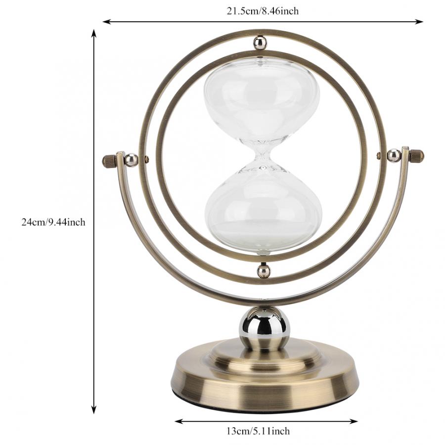 15 minutter roterende sand timeglas, metal timeglas sand timer til vintage boligindretning 60 minutter timeglas