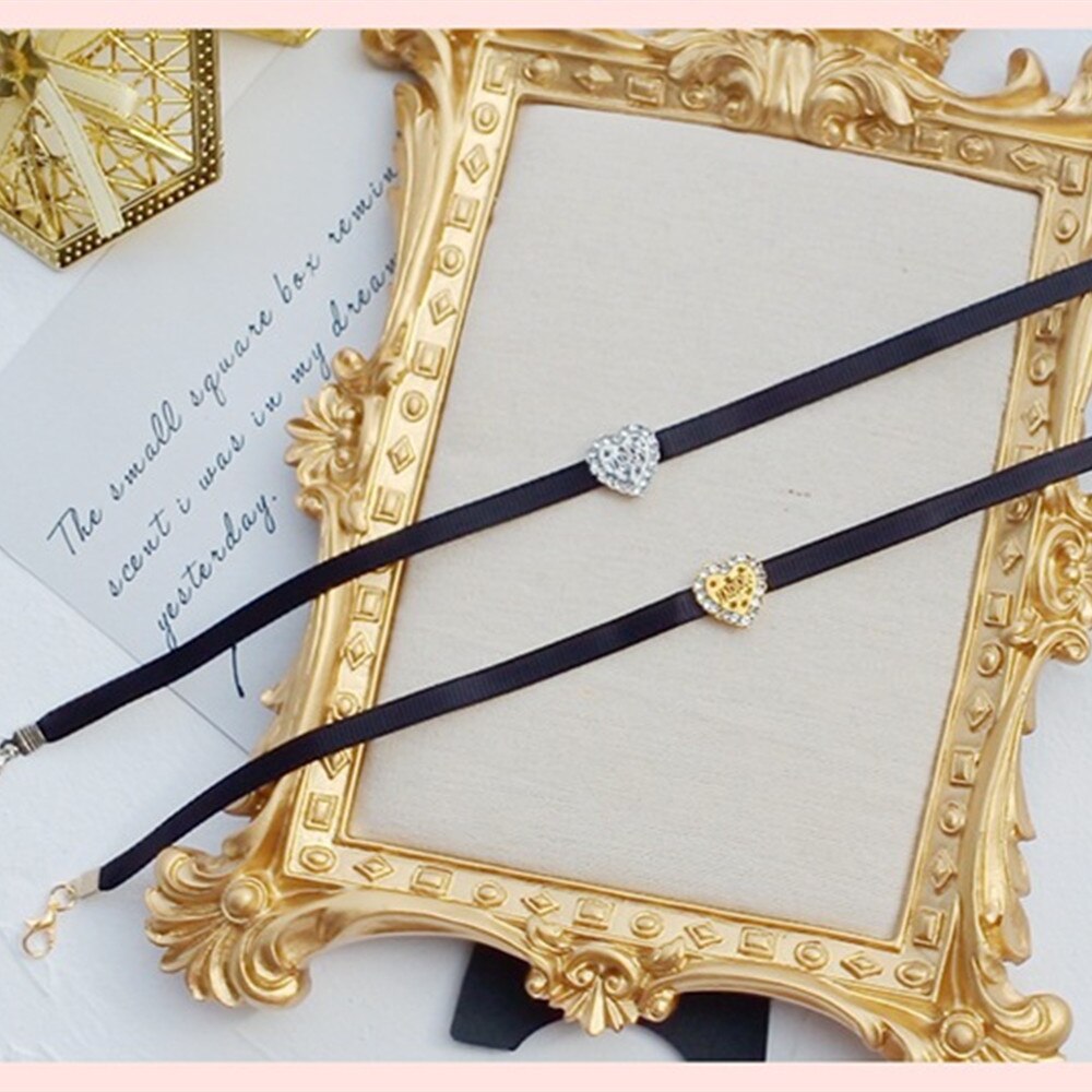 Harajuku strass cuore di pesca lettera collana girocollo nera per donna moda amore catena clavicola collana girocollo gioielli