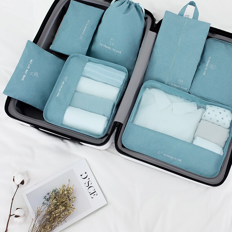7 Stks/set Reistas Set Vrouwen Mannen Bagage Organizer Voor Kleding Schoen Waterdicht Verpakking Kubus Draagbare Kleding: Blauw