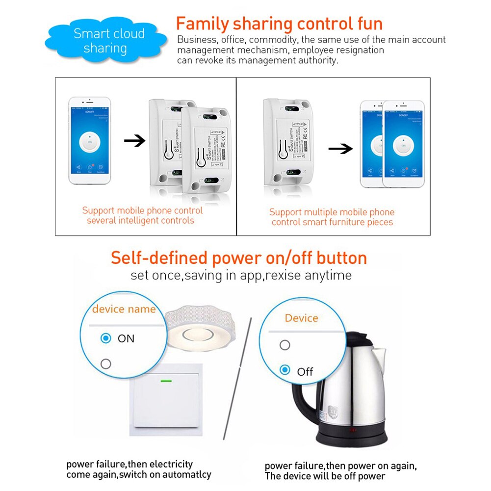 DIY RF + Smart Home Wireless WiFi Switch Module for Apple Android APP For ITEAD Sonoff Without 433Mhz RF Remote Function