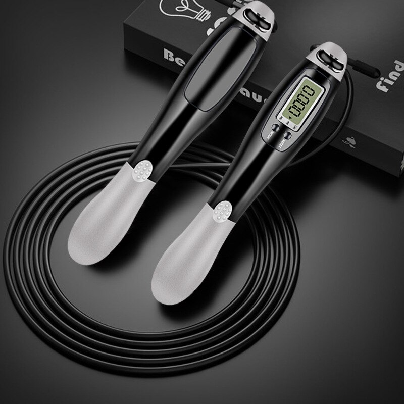 2022 digital sem fio contador de calorias pular corda esporte pesos exercício fitness corpo edifício sem fio digital pular cordas conjunto: Long rope black