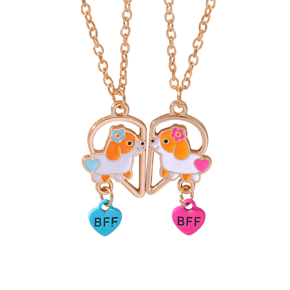 Süße Katze Herz Magnet Halsketten für Frauen Mädchen Kawaii Beste Freunde Neko Hündchen Ebene Anhänger Kette BFF Freundschaft Schmuck: Silber überzogen