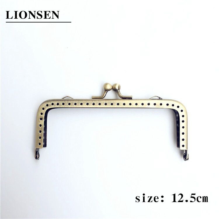 LIONSEN 8.5/12.5/15.5/18/20cm Glossy finish Antique Bronze Square Metal Purse Frame Handle for Clutch Bag Accessories Kiss Clasp: 12.5cm