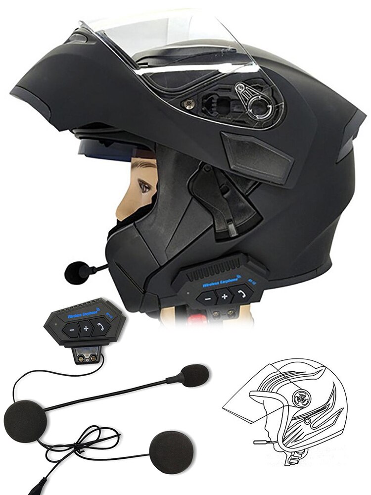 Oreillette Bluetooth pour casque de moto, appareil mainslibres sans fil, interphone