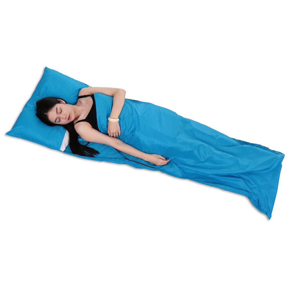 Letvægts 70*210cm bærbar udendørs sovepose liner polyester pongee enkelt soveposer camping rejse hotel sovepose: Blå