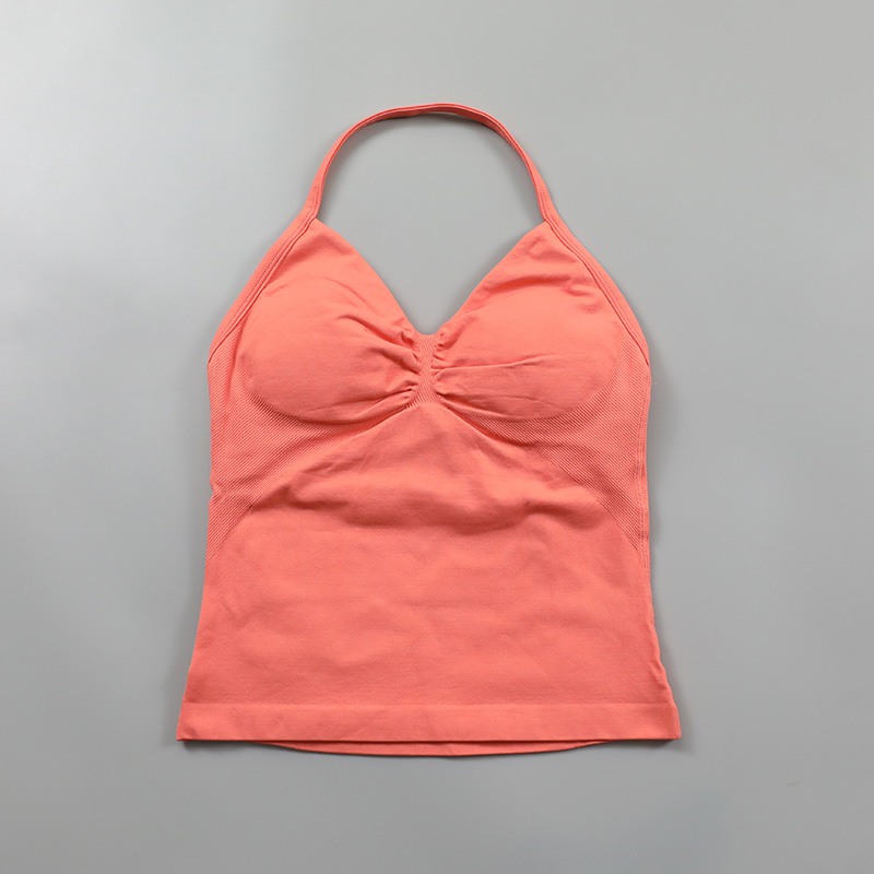 Impact Longline Strappy Top Women Seamless Yoga Tank Tops Ruched Backless Gym Clothes Workout Sleeveless Shirts With Buit In Bra: L / Orange