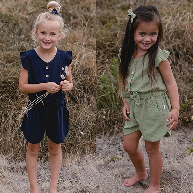 Peuter babykleding voor meisjes kinderen meisjes 1-6y zomer ruches mouw katoenen romper een stuk jumpsuit outfits peuterkleding zonnepak