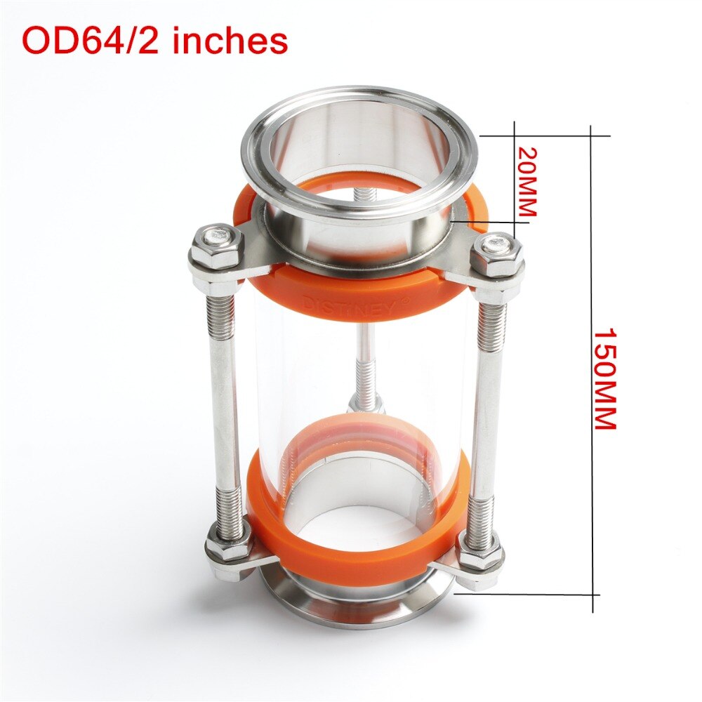 304 Rvs 1.5 "2 inch Tri Clamp Clover Sanitay Flow Kijkglas Dioptrie met langere maat