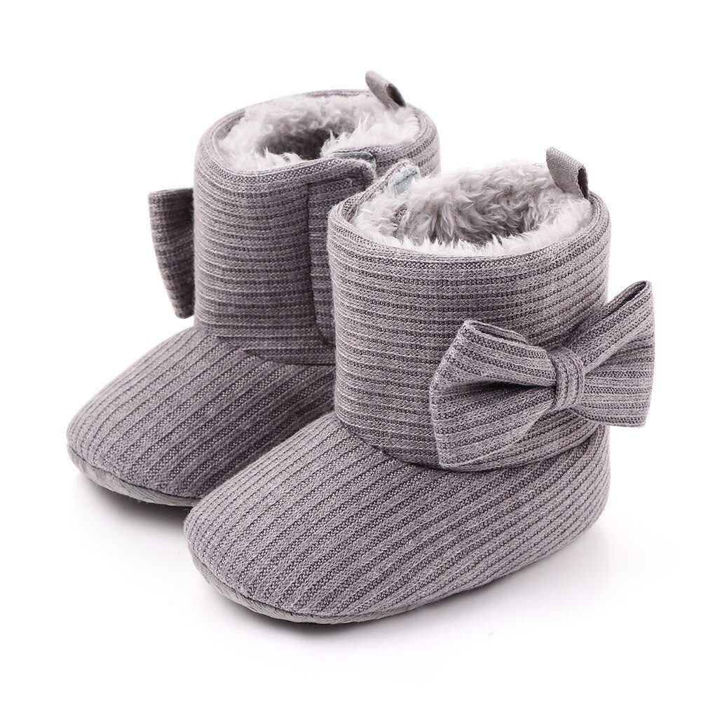 Pasgeboren Peuter Baby Meisjes Jongens Snowboots, zachte Zool Antislip Crib Schoenen Winter Warme Gezellige Strik Booties Winter Warm: Grijs / 0-6 months
