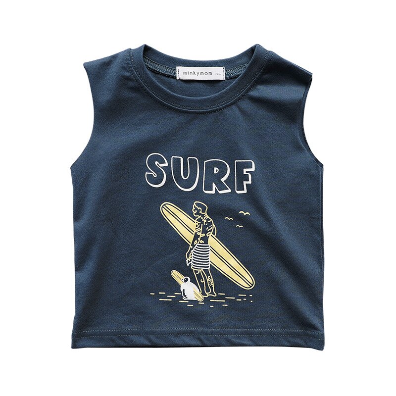 Baby Zomer Katoenen T-shirts Jongens Meisjes Mouwloos T-shirt Cartoon Gedrukt Surfen Vest Koreaanse Stijl Kinderen Kleding