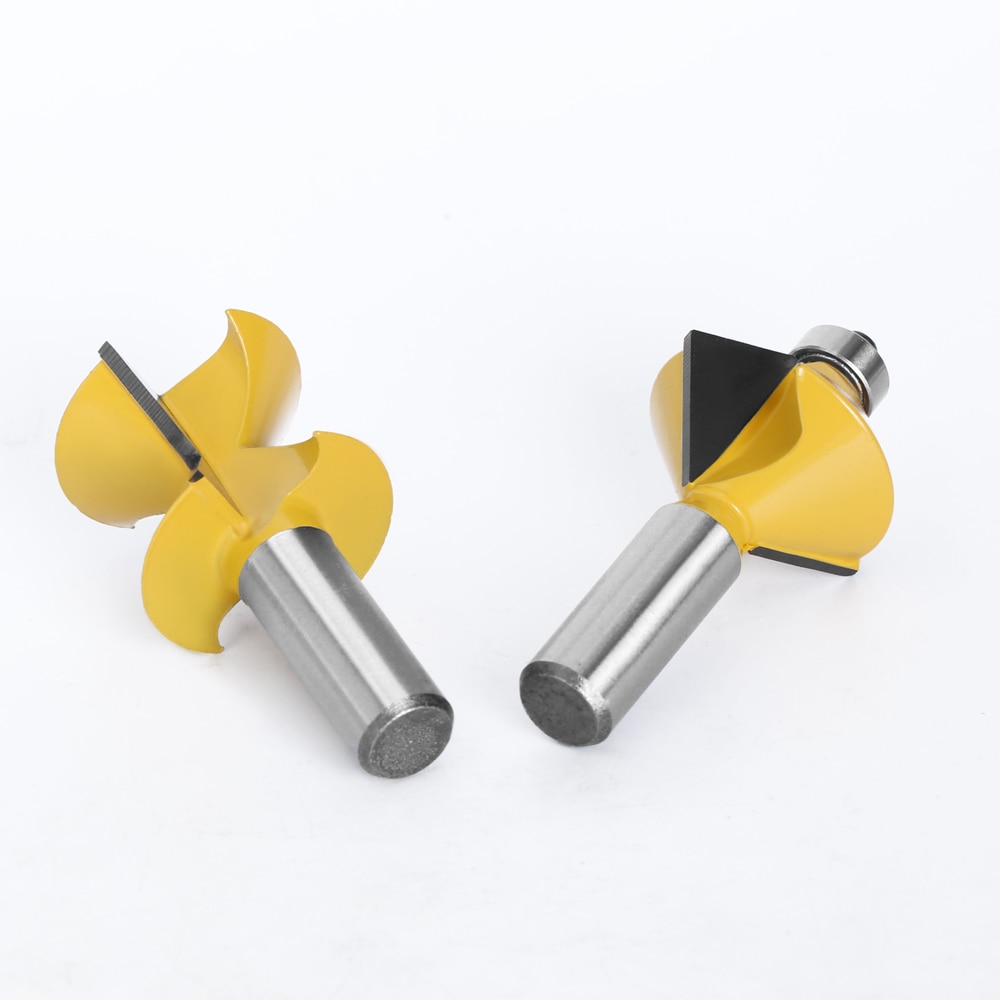 2 stuks 12MM 1/2 "Shank 90 Graden V Tingue Groef Rand Banding Router Bit Set Plaat Splicing houtbewerking Frees 079