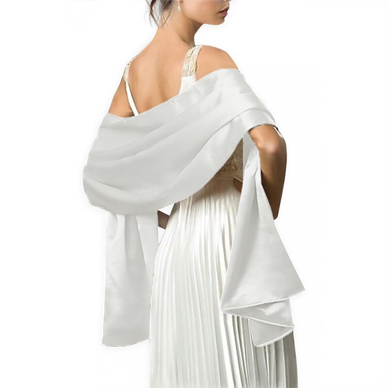 ] Women Long Black Satin Wrap Evening Party Stole Wedding Bridal Bridesmaid Shawl White Navy: Ivory