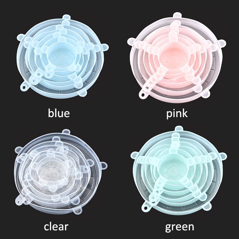 6pcs/set Pot Cover Silicone Stretch Lids Durable Reusable Food Save Cover Heat Resisting Fits All Sizes and Shapes Containers
