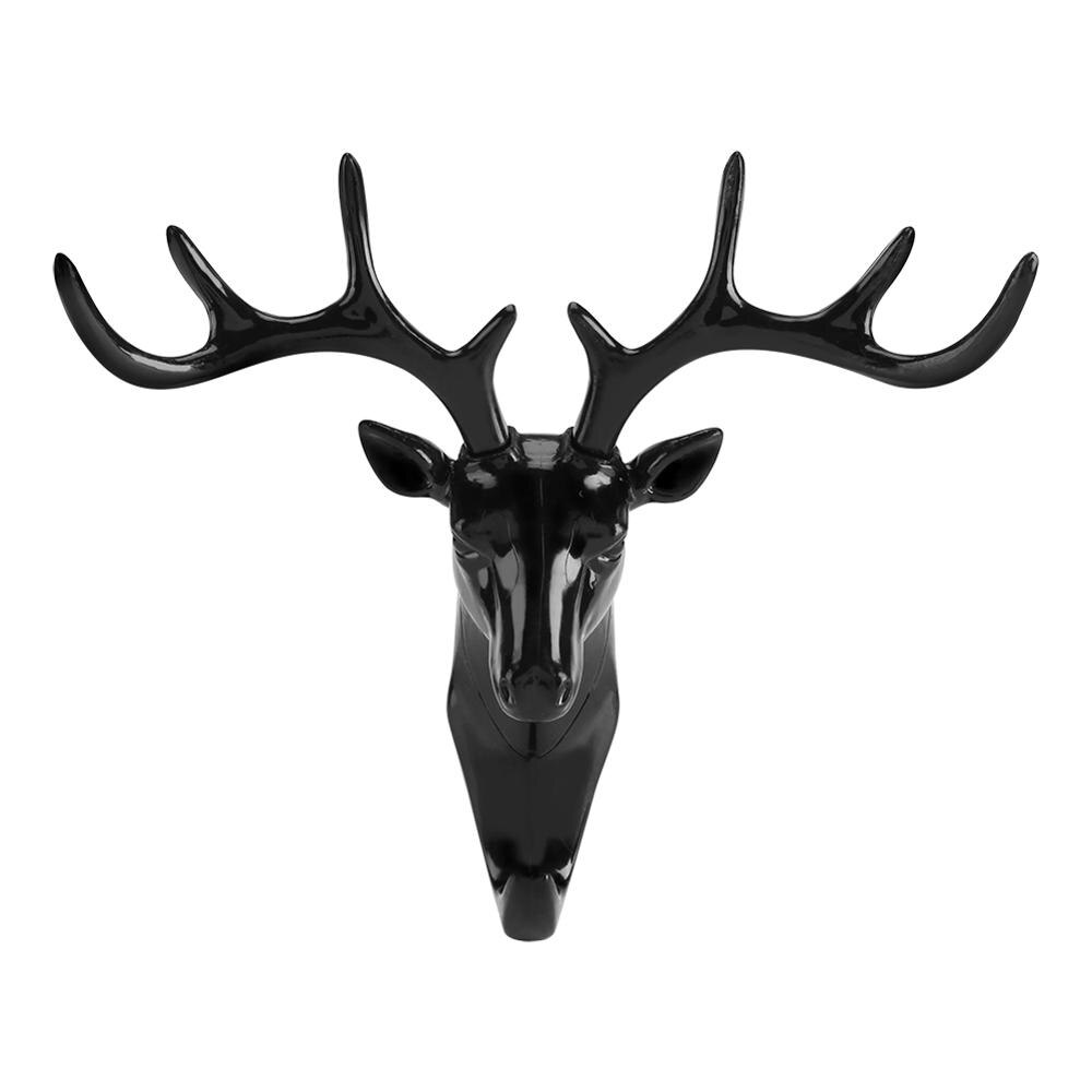 Deer Head Wall Key Holder Hook Wall Decoration Key Holder Belt Coat Bag Hanger Adhesive Wall Hook For Hanging Door Hook: Black