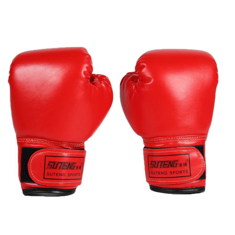 2 stk boksningstræning kamphandsker pu læder børn åndbar muay thai sparring stans karate kickboxing handske: Rød