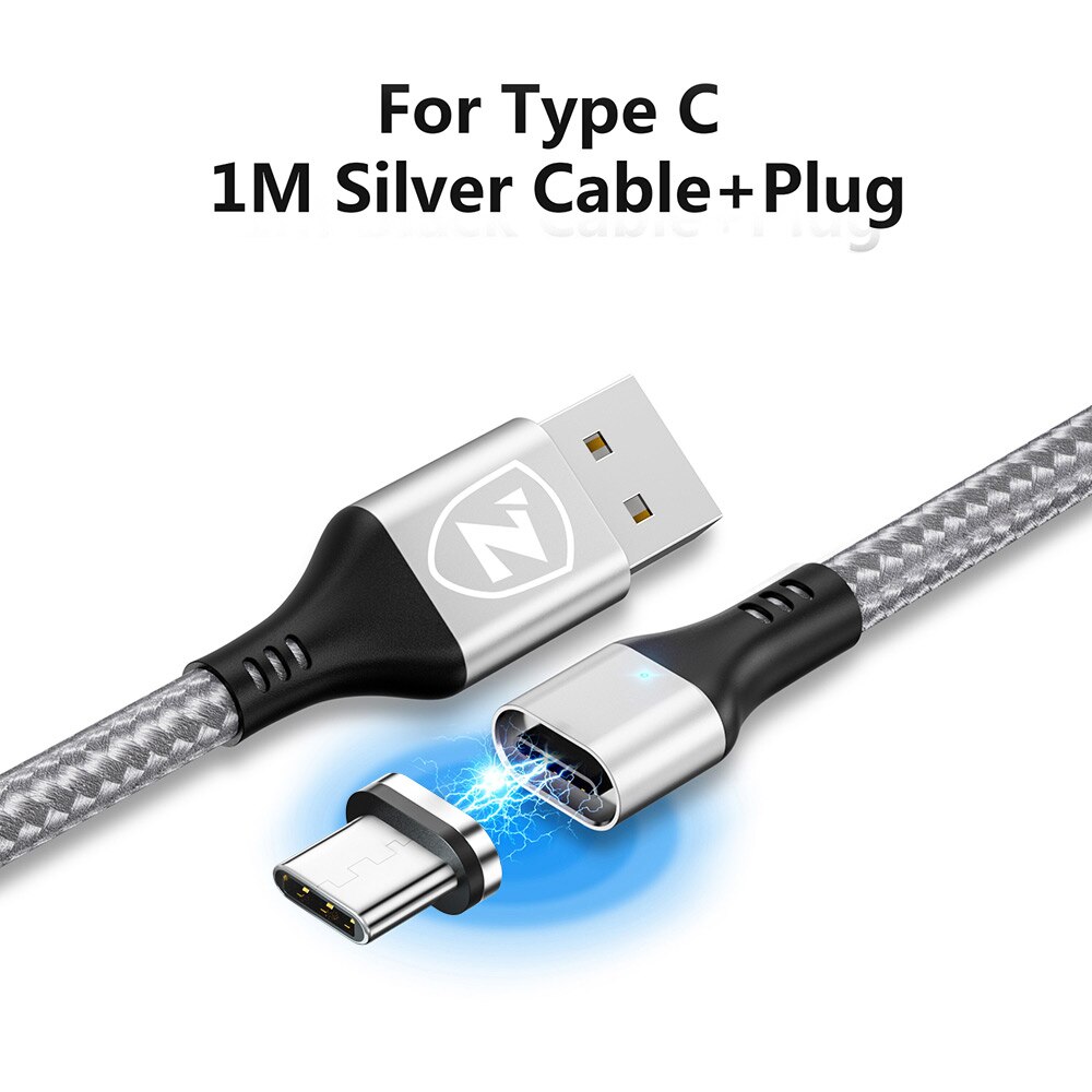 ZRSE Magnetic Micro Usb Cable For Iphone Samsung 3A Fast Charging Data Wire Cord Magnet Charger Usb Type C Mobile Phone Cable: SilverTypeC