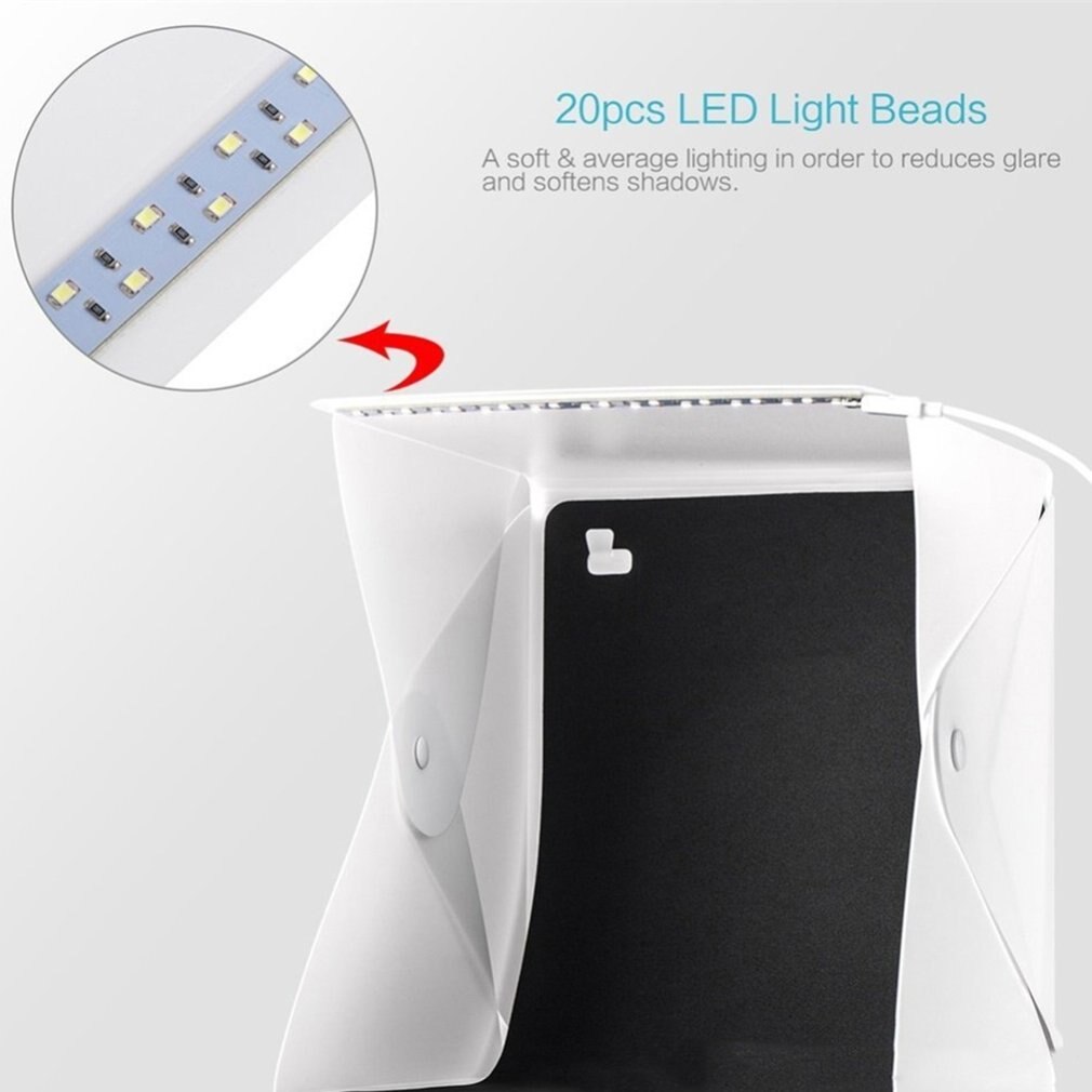 24cmPortable Mini Falten Leuchtkasten Fotografie Studio Softbox LED Licht Raum Weichen Kasten Kamera Foto Hintergrund Kasten Licht Zelt Bausatz