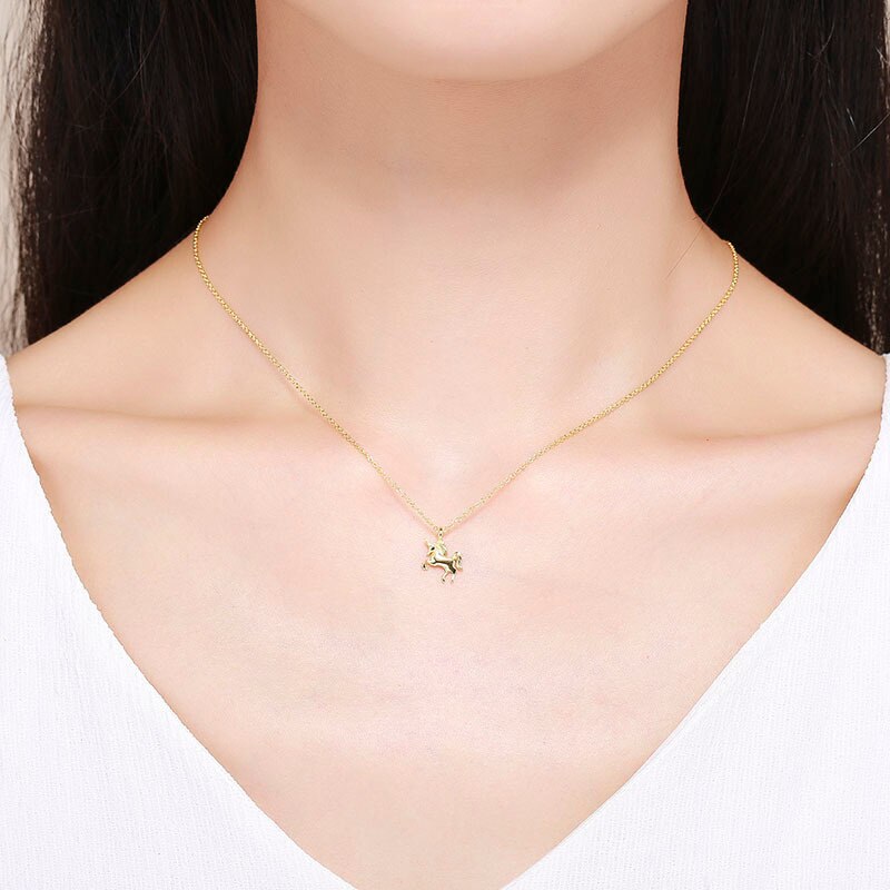 Carino piccolo ciondolo con ciondolo unicorno in argento Sterling 925 collana girocollo corta donna ragazza cavallo catena gioielli kolye collier regalo