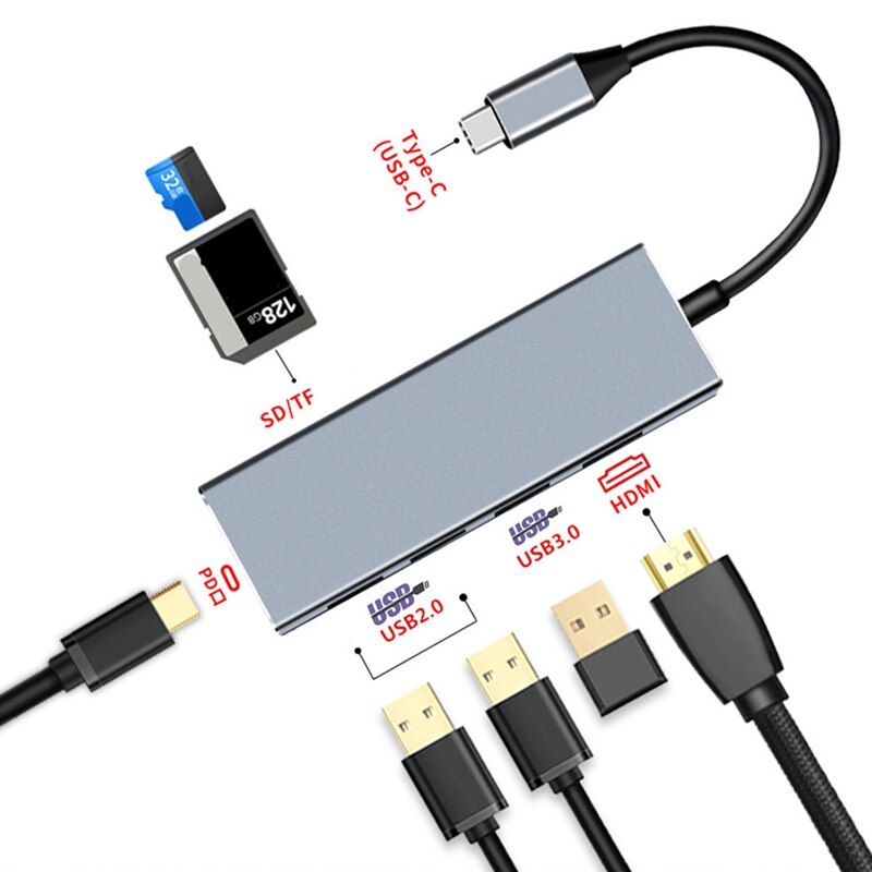 Metallo Docking Station USB di Tipo C con 4K HDMI USB 3.0 SD/TF Slot Per Schede di Supporto PD di Carica per Lo Yoga ASUS HP Dell