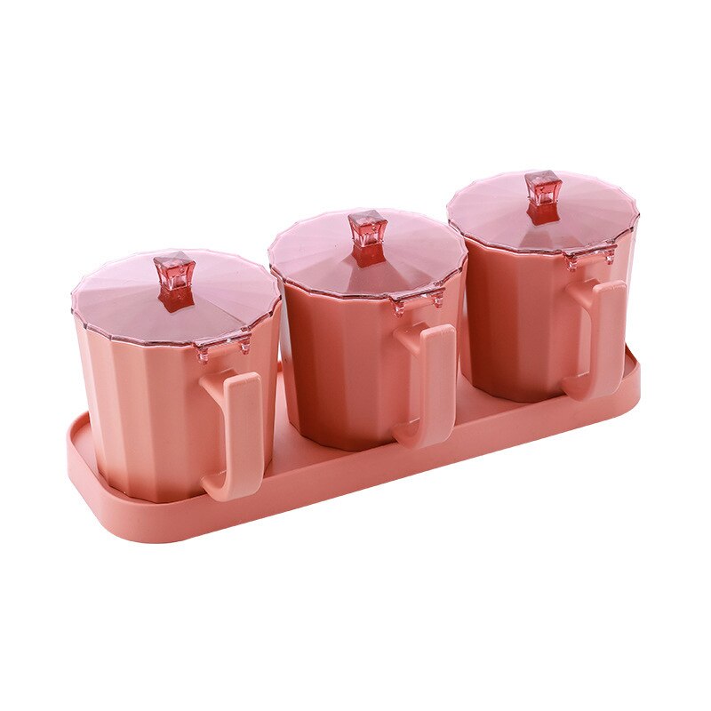 Kitchen Spice jar Set Multi-grids Seasoning Box With Lids Spoon Plastic Pepper Salt Condiment Bottle Kitchen Tools Accessories: pink 3 grids