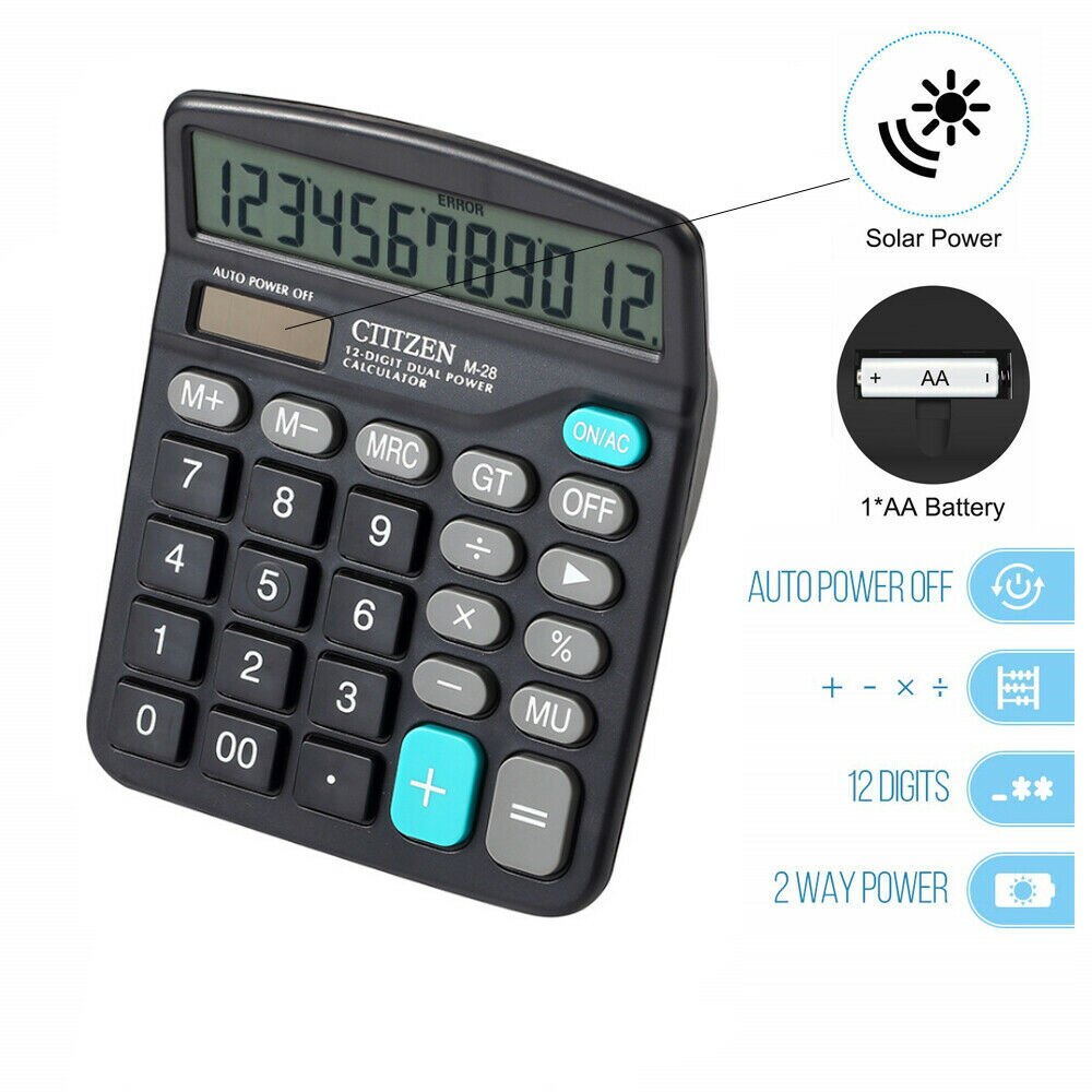 Solar Battery Desktop Calculator Basic 12-Digit Large Display Office Business