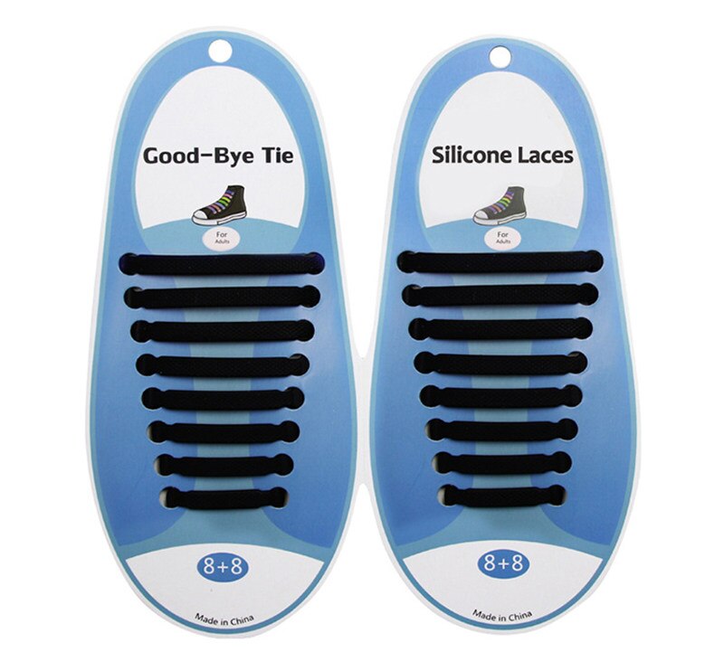 16 teile/satz Elastische Silikon Schnürsenkel Kreative Faul Silikon Laufende Keine Krawatte Gummi Spitze Schuhe Zubehör für mann frauen unisex: Schwarz