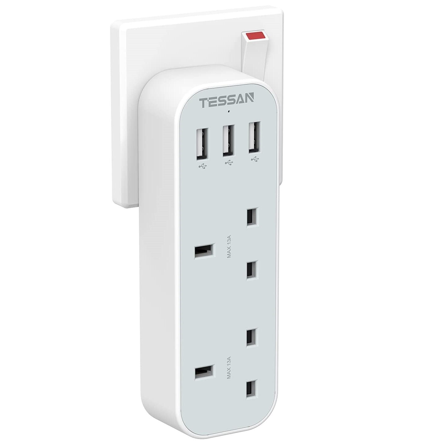 UK Power Strip with 3 USB Charging Ports and 2 Outlets Multi Sockets Wall Charger Electrical Plug 100-250V Adapter for Home: TS-222