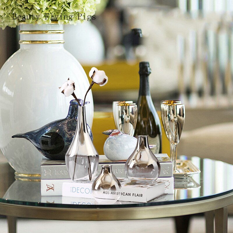 Moderne einfache silber glas kleine Vase blume Arrangeur licht luxus hause wohnzimmer esstisch wein schrank Veranda dekoration